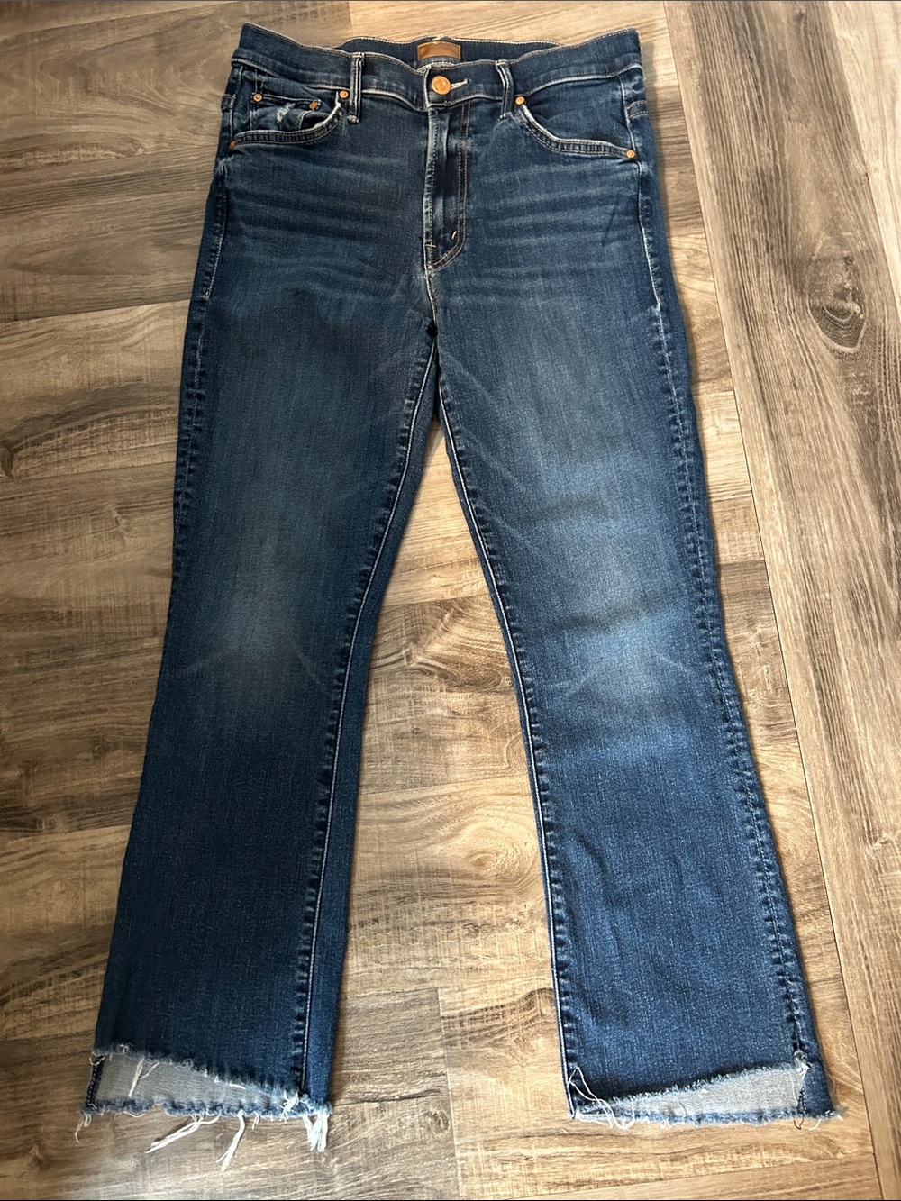 MOTHER Indigo Flare Jeans with Raw Hem